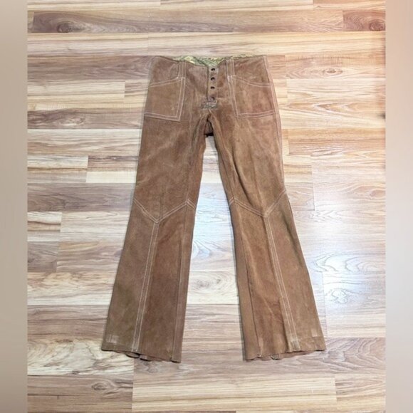 Vintage 60s/70s Suede Leather Disco Hippie Bell Bottom Flare Leg Pants~34x33~ - Picture 1 of 5